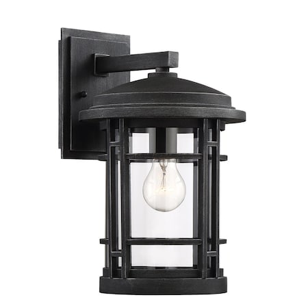 Designers Fountain Barrister 14.5in Weathered Pewter 1-Light Outdoor Line Voltage Wall Sconce, Bulb Not Included 22431-WP